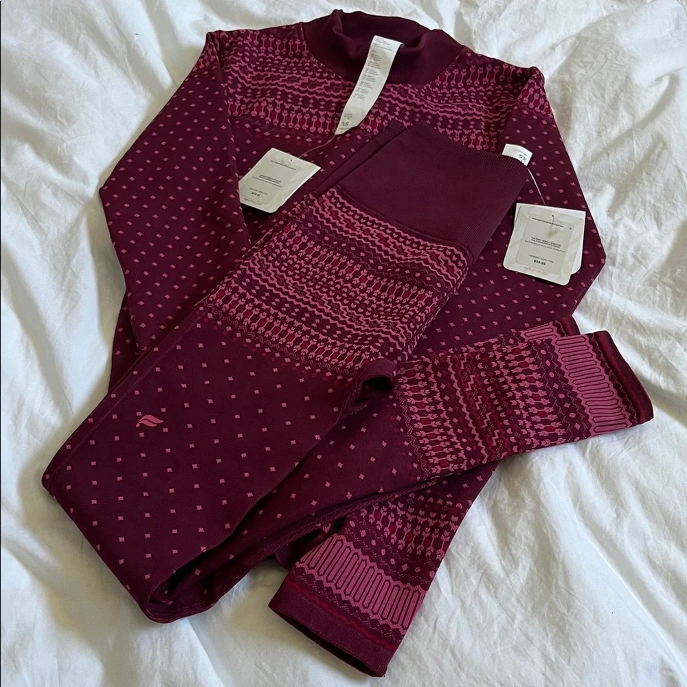 Fabletics Merlot Outfit Bundle winter workout matching set thermal fair isle - Picture 3 of 8